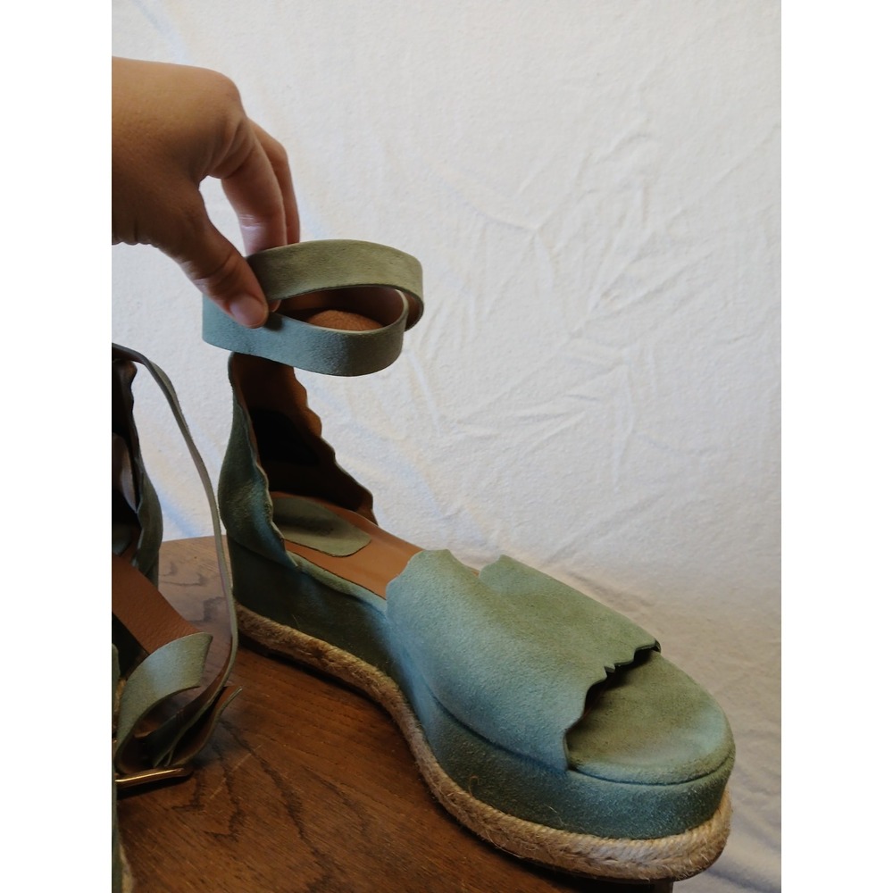 Chloe Sage Green Suede Espadrille Platform Wedges - Picture 9 of 9